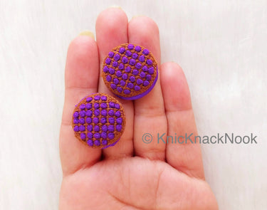 Purple / Blue And Brown Embroidered Buttons